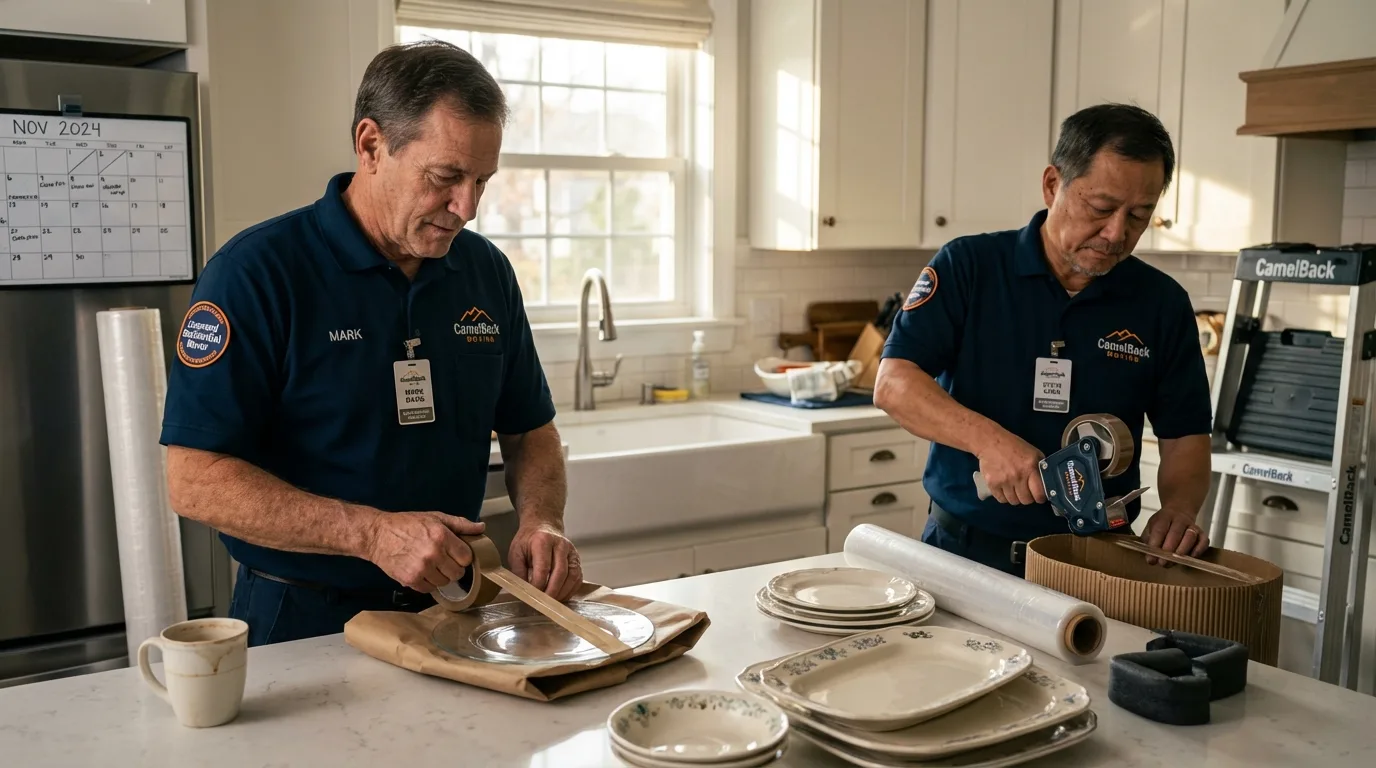 Professional crew packing kitchen dishware in Azusa, CA